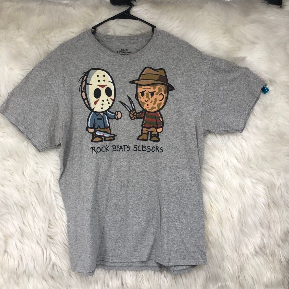 A Nightmare On Elm Street Comical Anime Graphic T-Shirt Freddie vs Jason SZ L